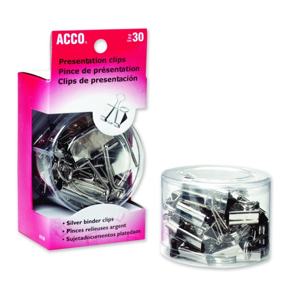 ACCO® Chrome Fold-Back Clips, Assorted Sizes, 30/pkg