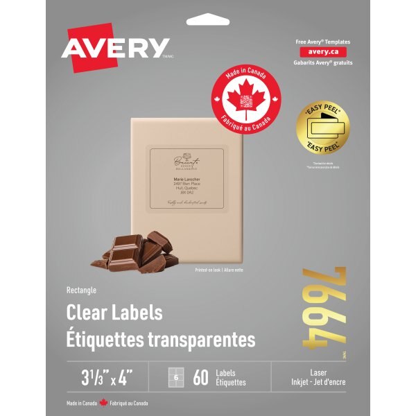 Avery® Easy Peel® Clear Address Labels, 3-1/3