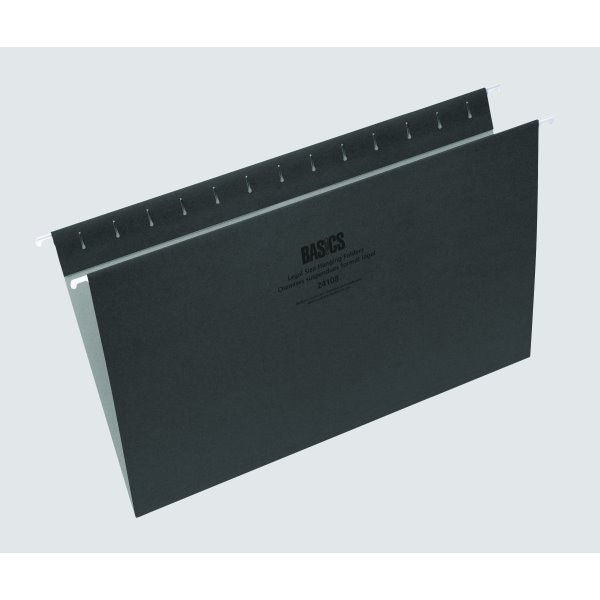 Basics® Coloured Hanging File Folders, Legal, Black, 25/bx