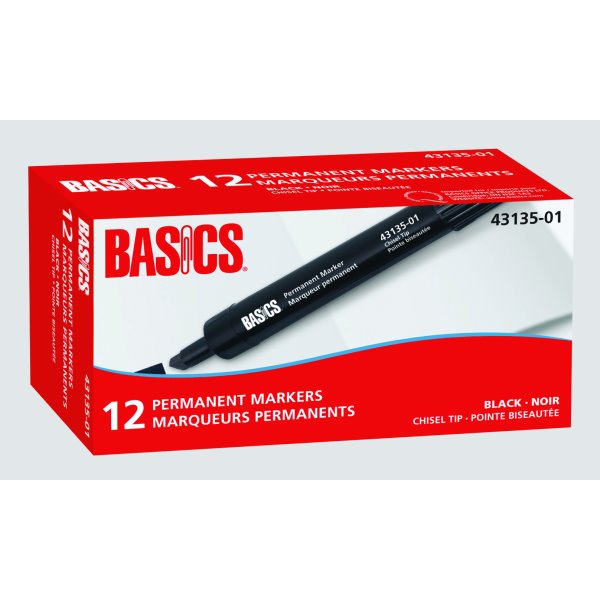 Basics® Permanent Marker, Chisel Tip, Black, 12/bx