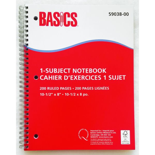 Basics® 1-Subject Notebooks, 200 pages, 5/pkg