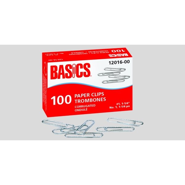 Basics® Paper Clips, #1, 100/bx, 10 bx/pkg
