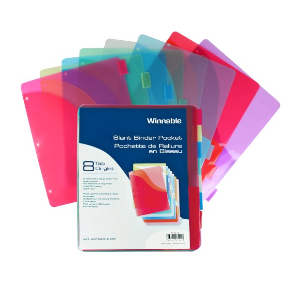 Winnable Slant Binder Pockets, 8 Tab, Coloured
